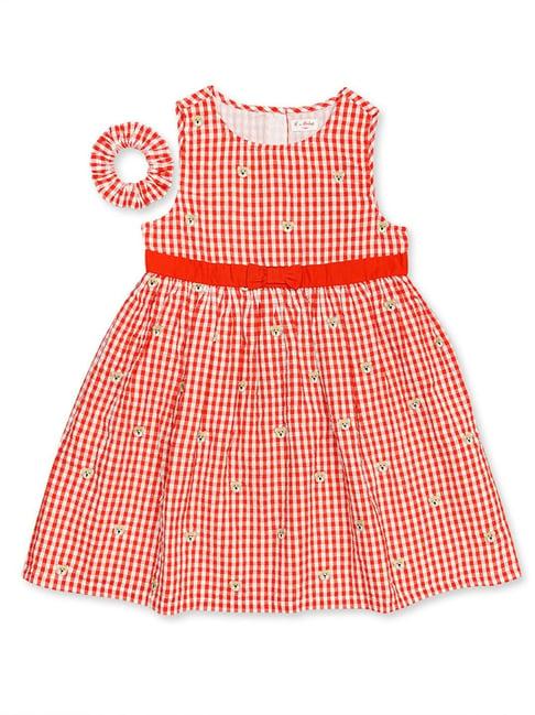 h by hamleys kids red checks dress with scrunchie