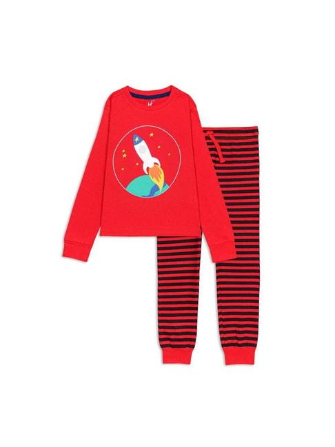 h by hamleys kids red cotton printed full sleeves t-shirt set
