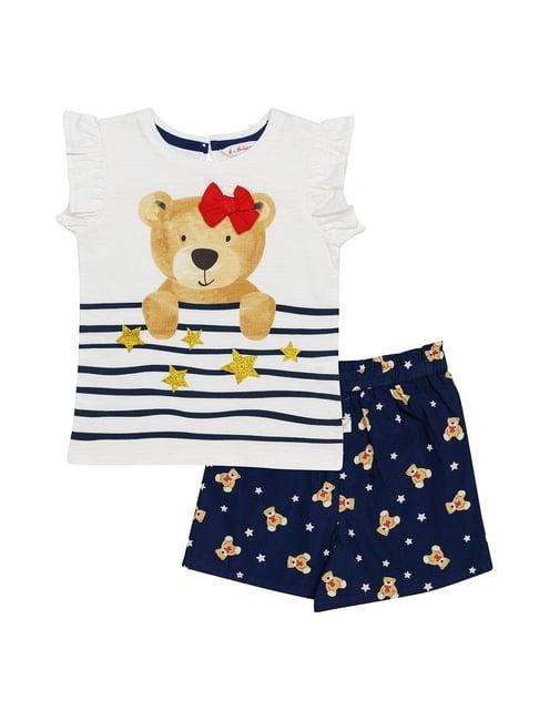 h by hamleys kids white & navy printed top with shorts