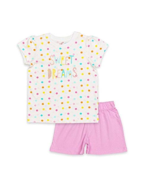 h by hamleys kids white & pink cotton printed t-shirt set