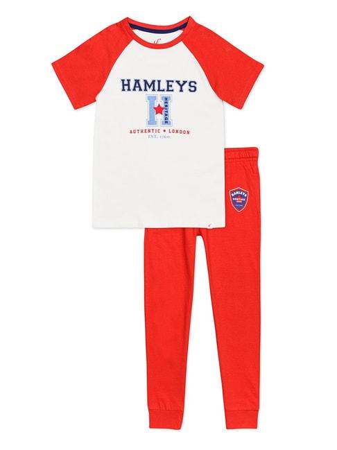 h by hamleys kids white & red printed t-shirt with joggers