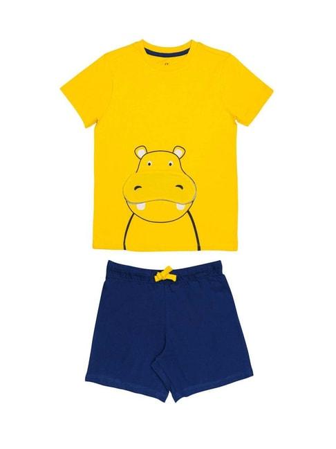 h by hamleys kids yellow & blue cotton printed t-shirt set
