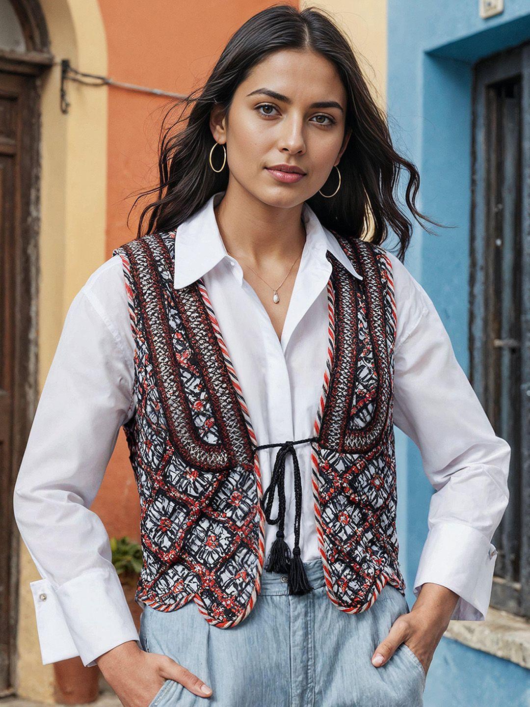 h&m ajrakh print quilted waistcoat
