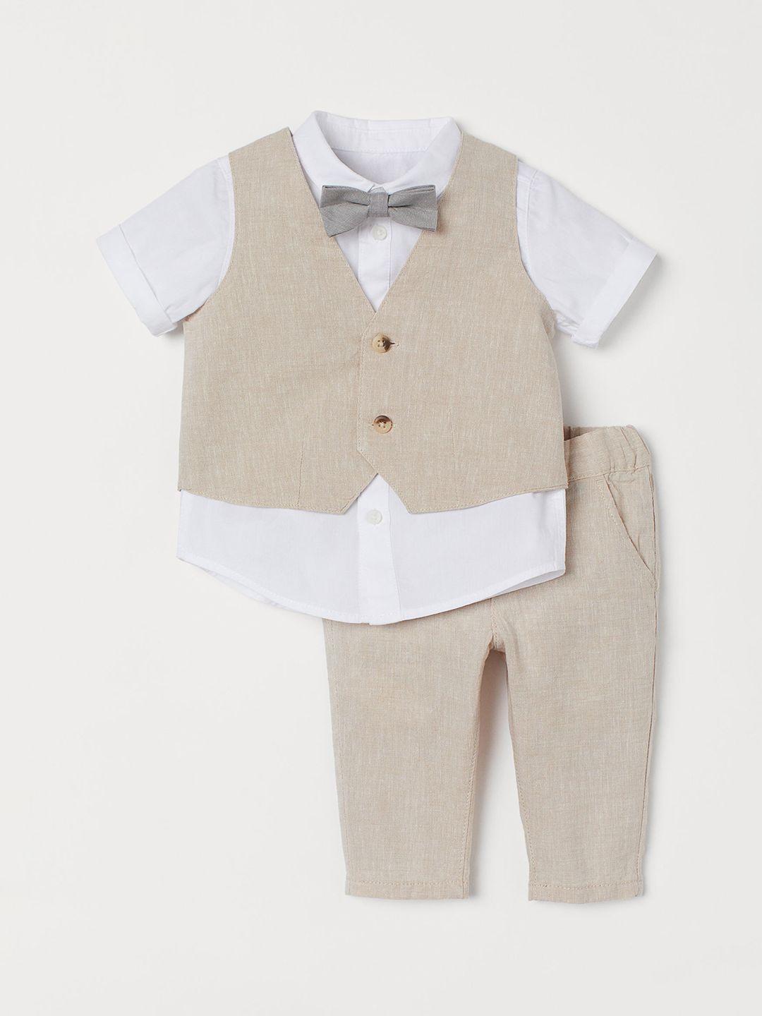 h&m boys 3-piece white & beige clothing set with a bow tie