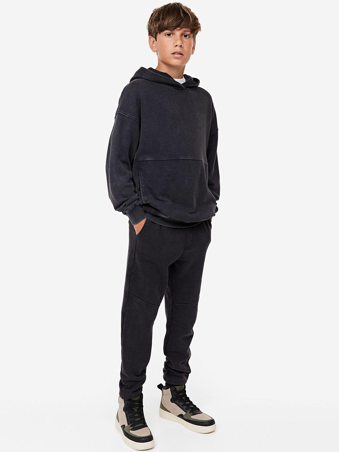 h&m boys black washed-look joggers trousers