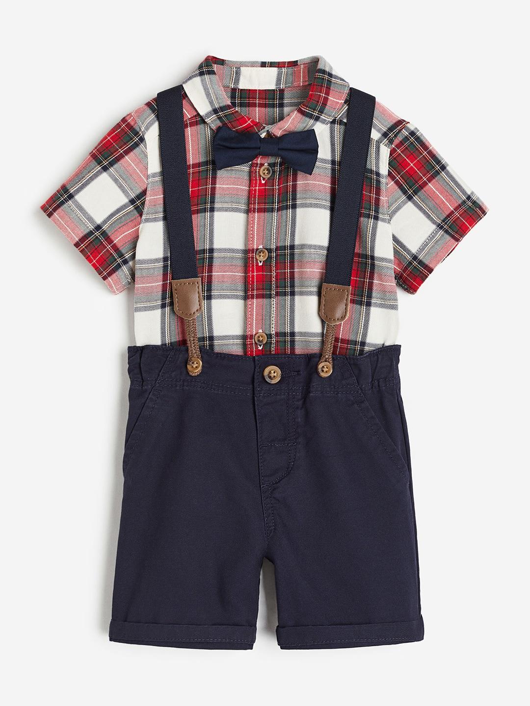 h&m boys checked shirt & shorts with bow