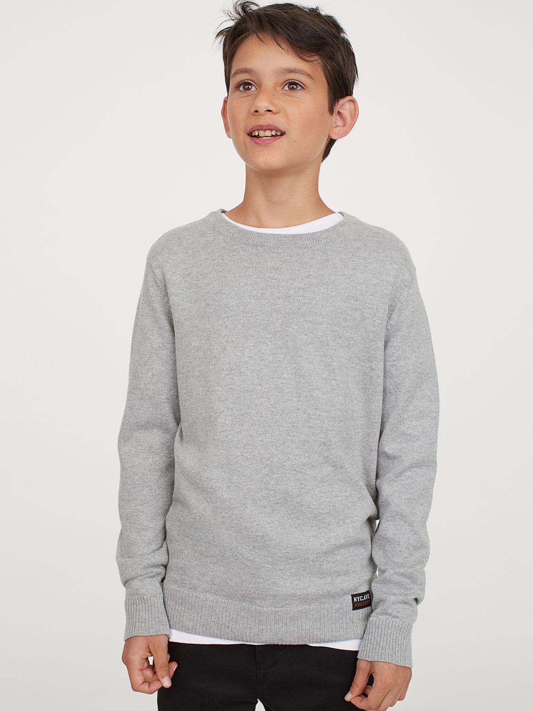 h&m boys grey fine-knit cotton jumper