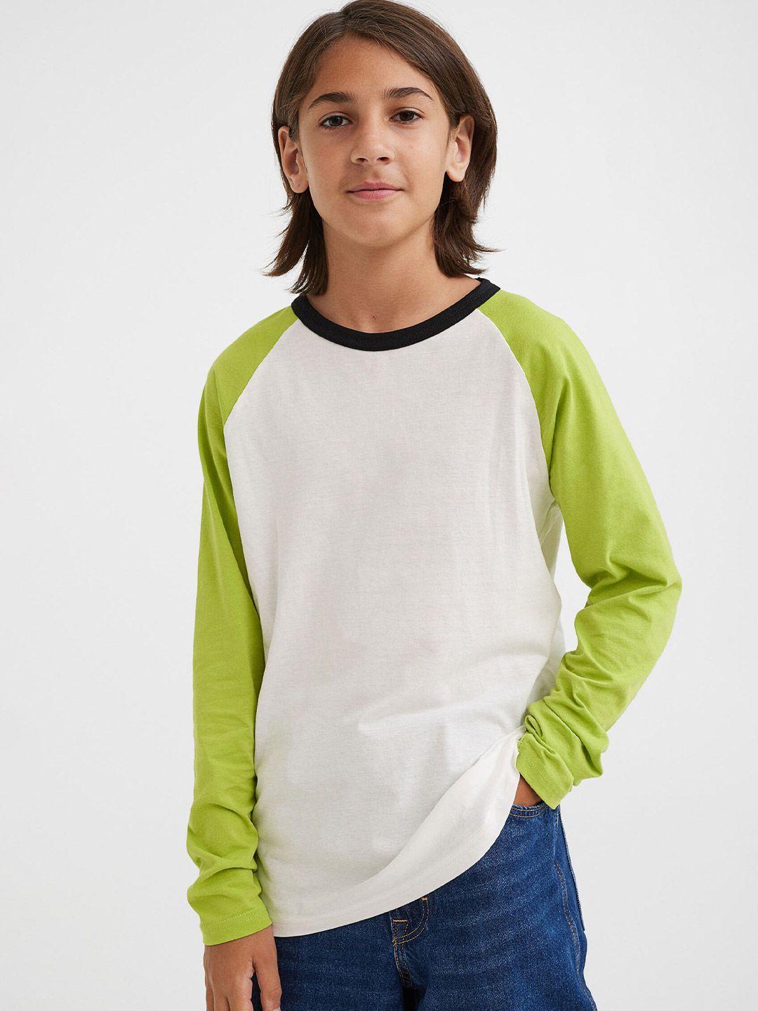 h&m boys white & green raw edge cotton t-shirt
