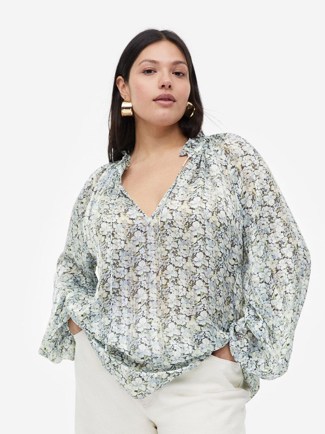 h&m frill-trimmed crepe blouse