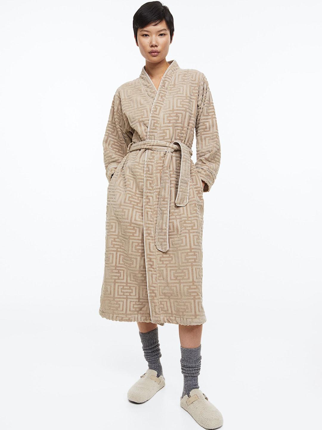 h&m jacquard-patterned pure cotton dressing gown