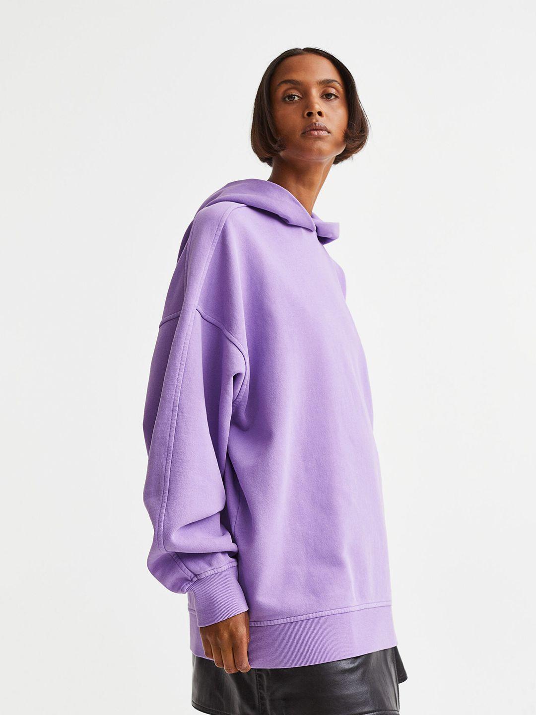 h&m lavender solid knitted hoodie