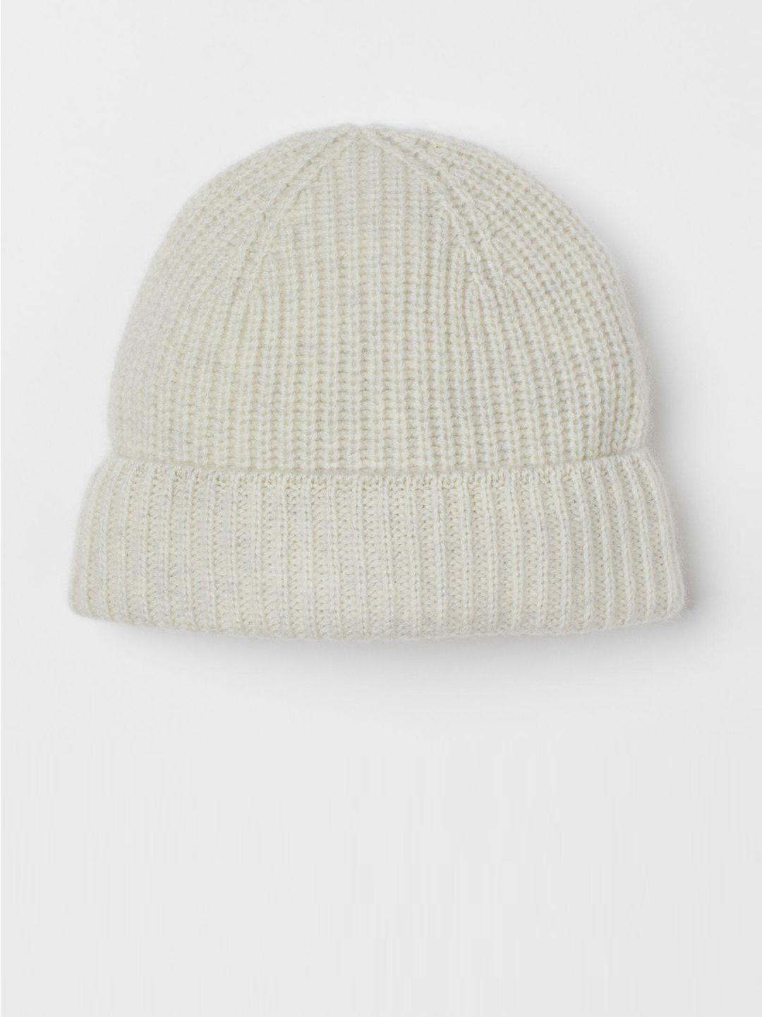 h&m men beige solid rib-knit cashmere hat