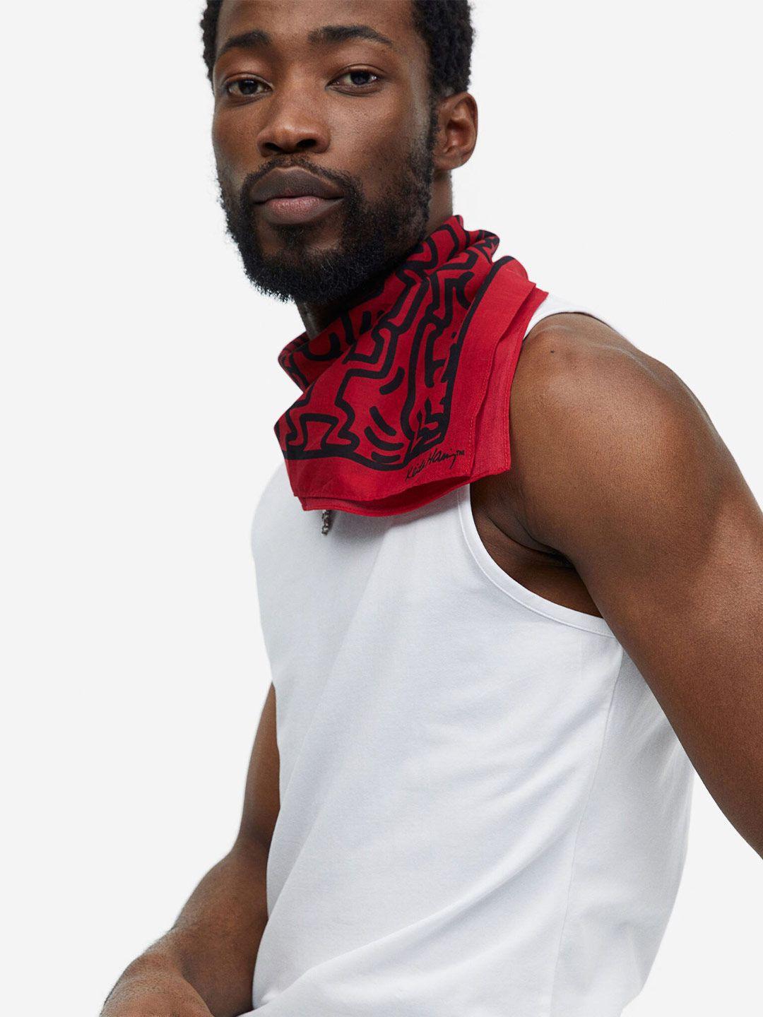 h&m men printed pure cotton scarf