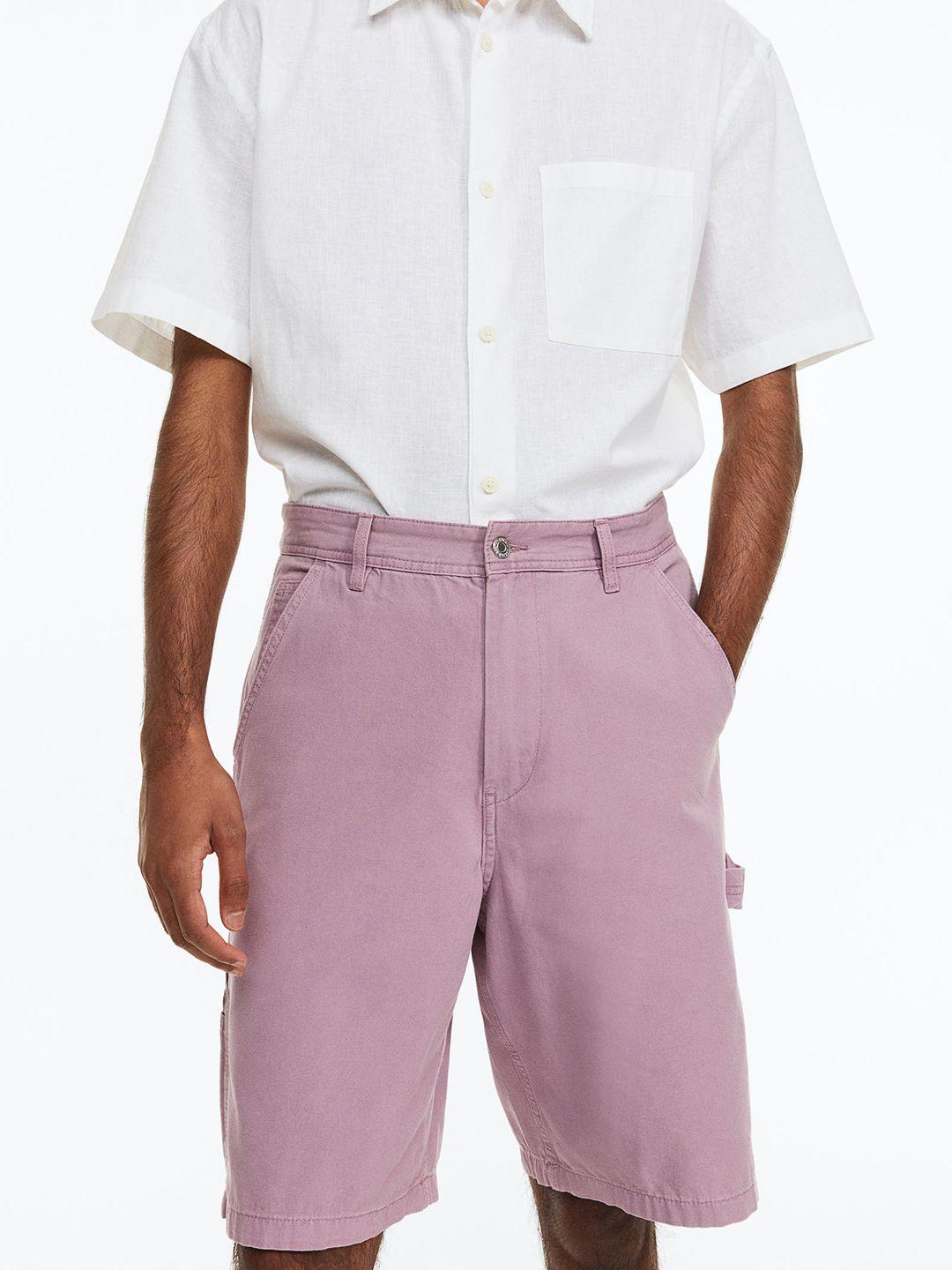 h&m men pure cotton relaxed fit canvas shorts