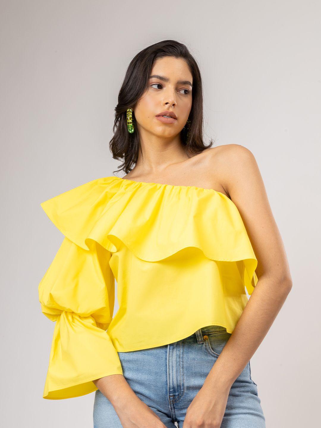h&m one shoulder frill top