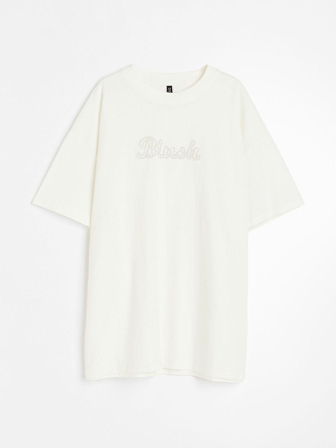h&m oversized bead-detail cotton t-shirt