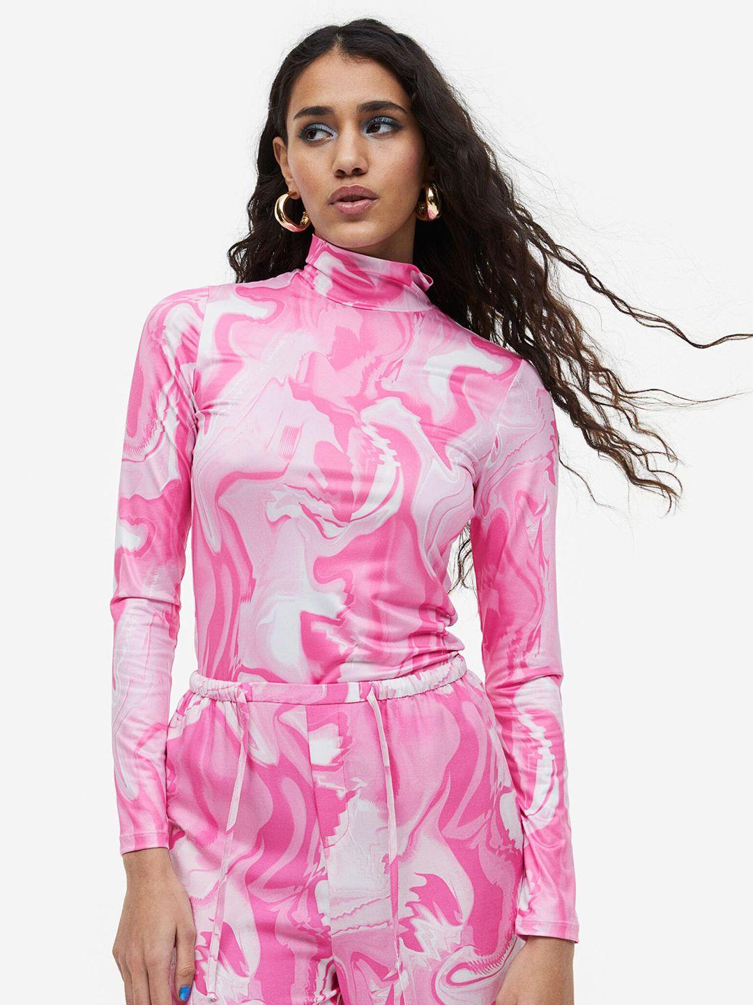 h&m printed long-sleeved jersey top