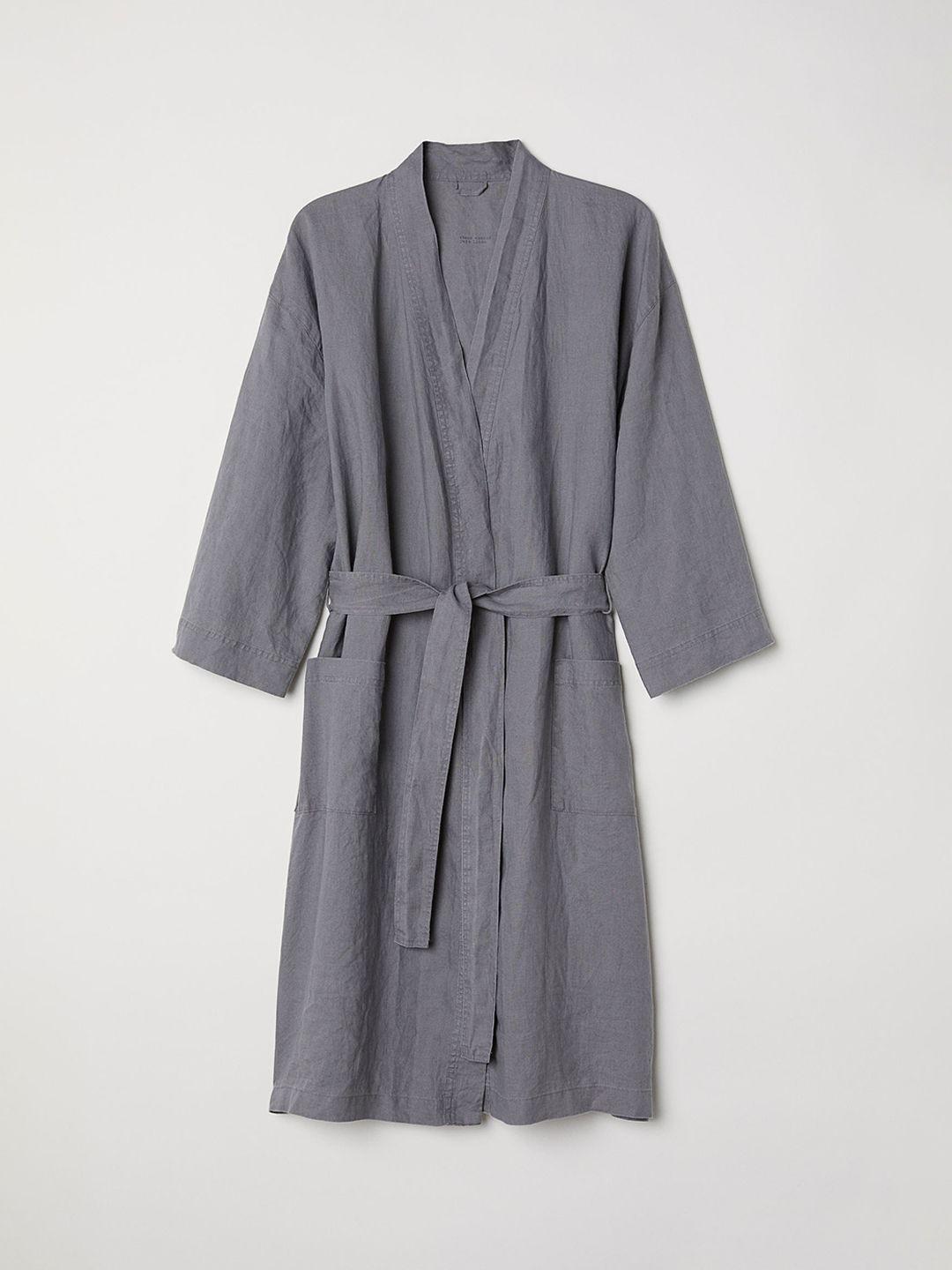 h&m unisex grey washed linen dressing gown