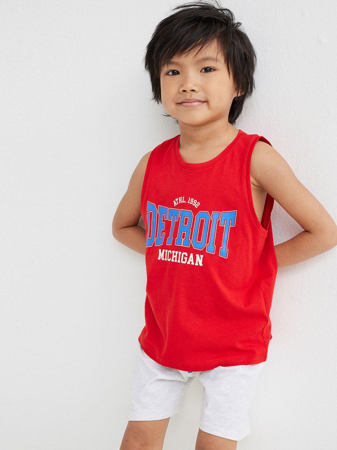 h&m white & red 3-piece printed jersey set