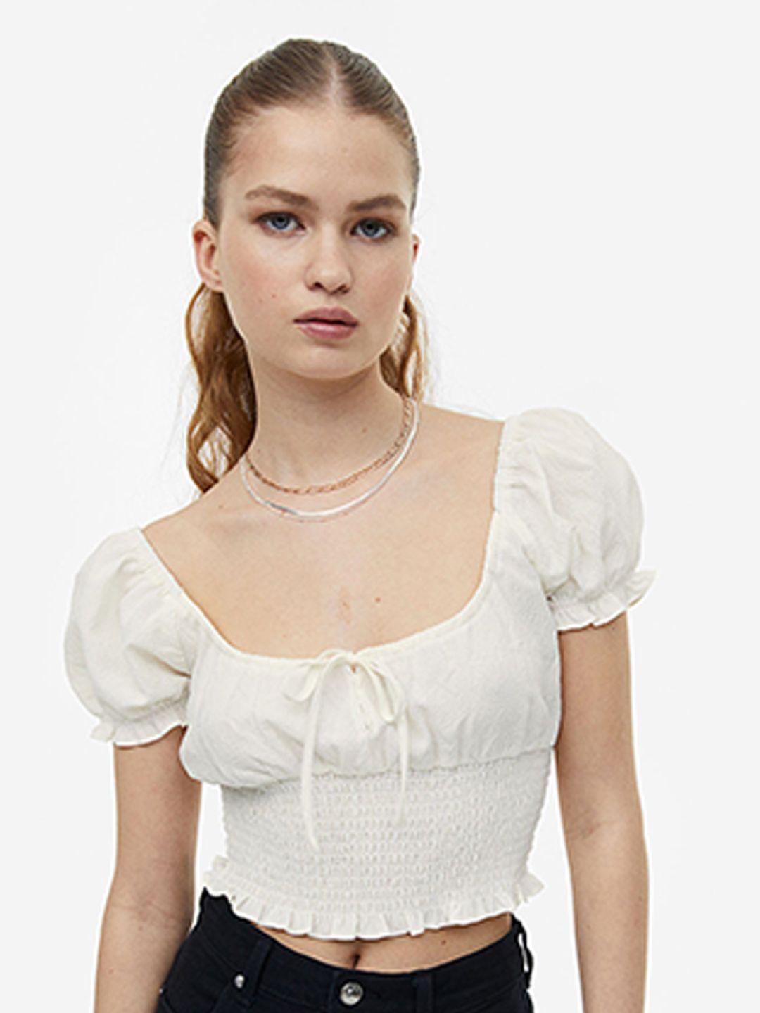 h&m woman puff-sleeved smocked blouse