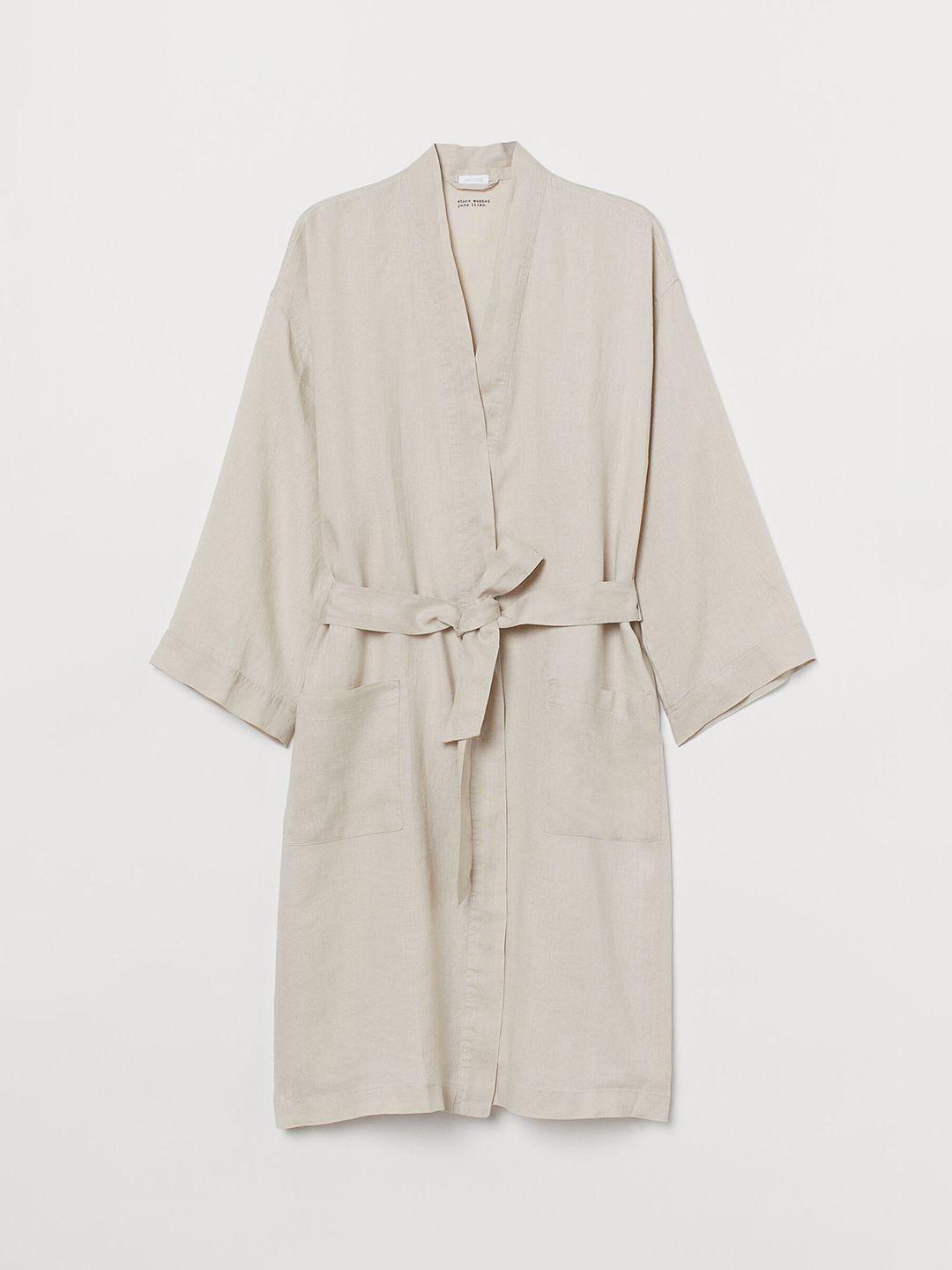 h&m women beige washed linen dressing gown