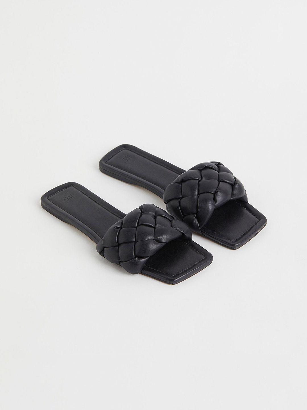 h&m women black braided slides