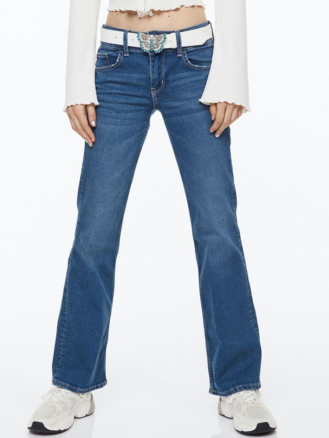 h&m women blue flared low jeans