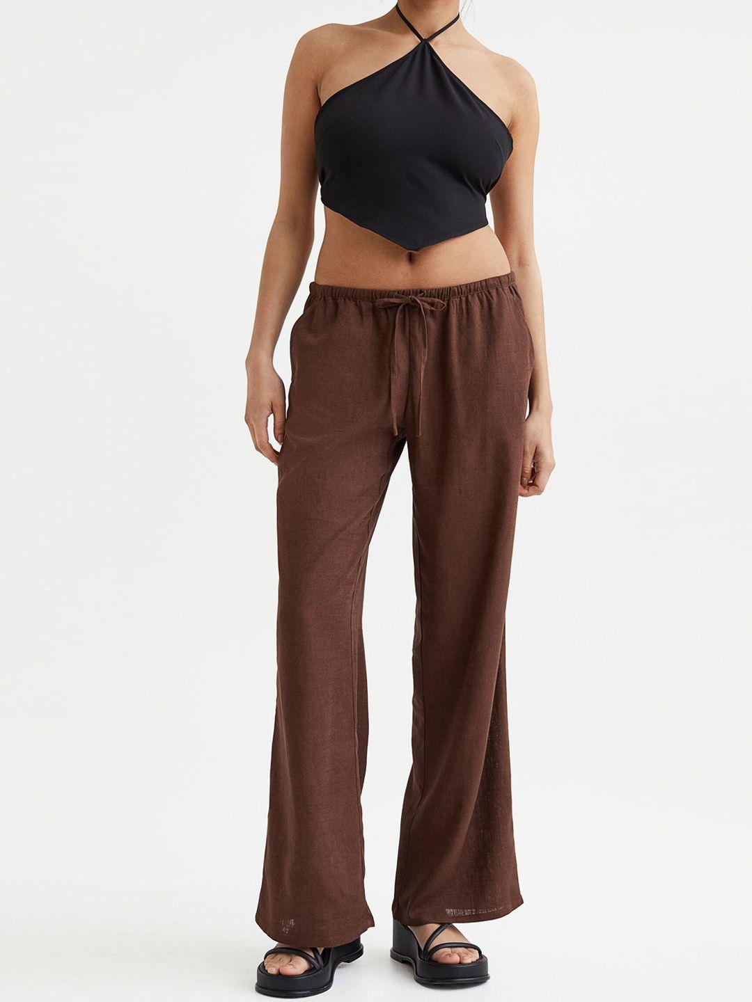 h&m women brown low-rise trousers