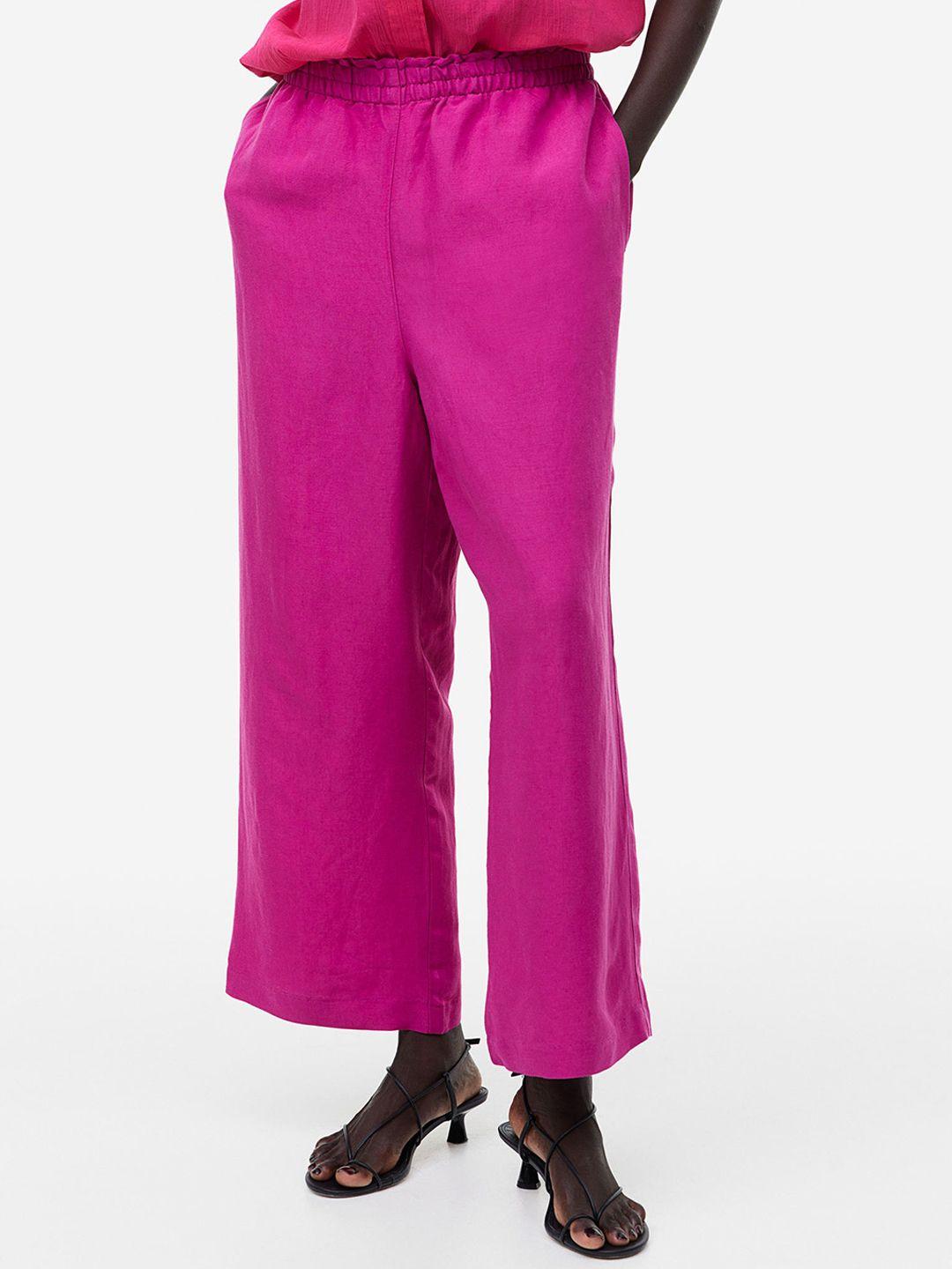 h&m women cropped linen-blend trousers