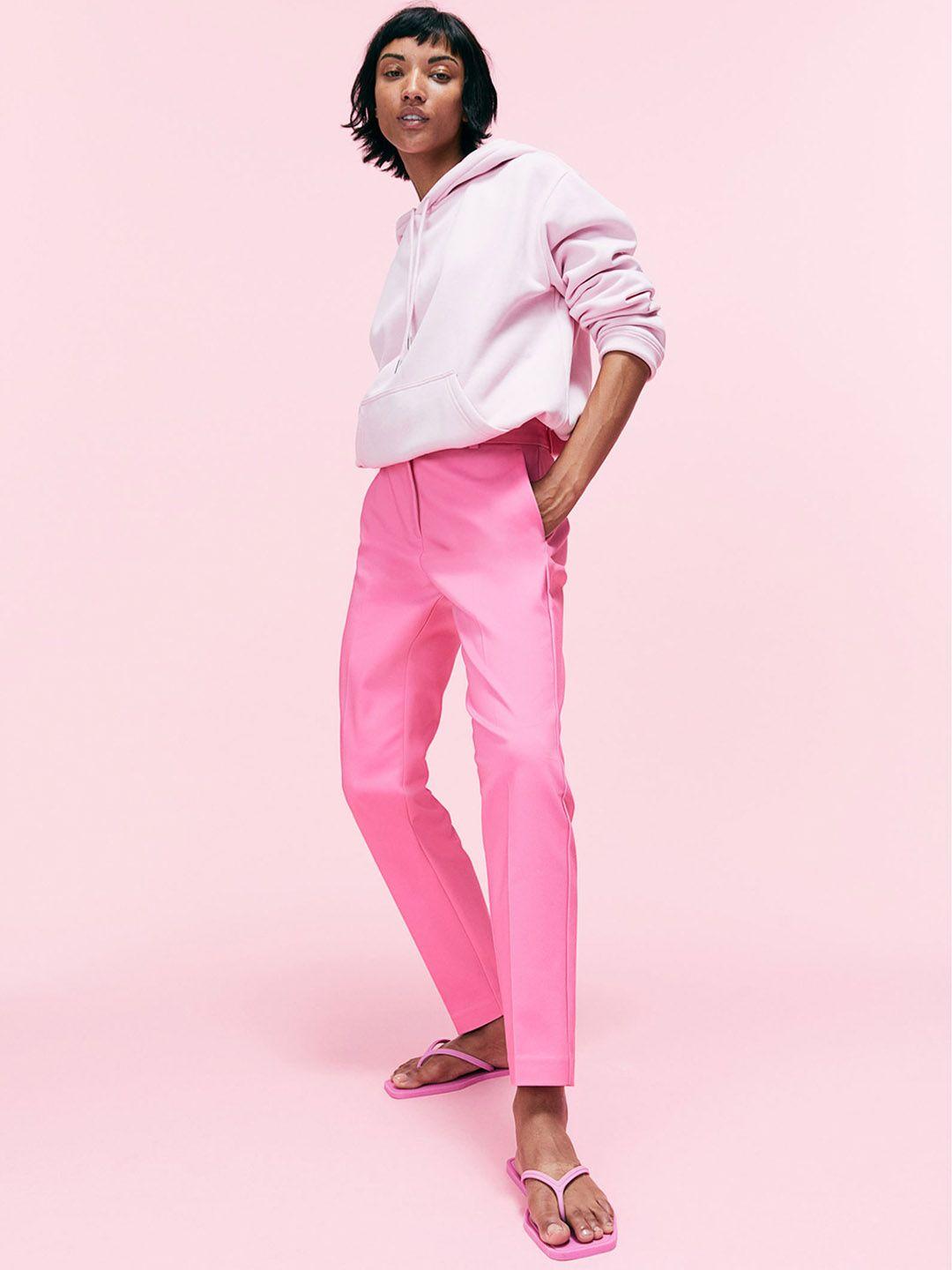 h&m women pink cigarette trousers