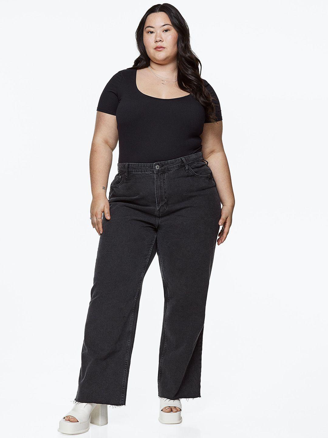 h&m women plus size curvy fit wide ultra high jeans
