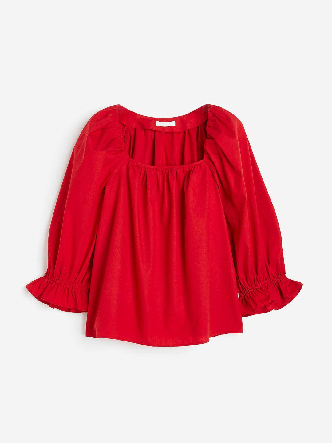 h&m women pure cotton balloon-sleeved blouse