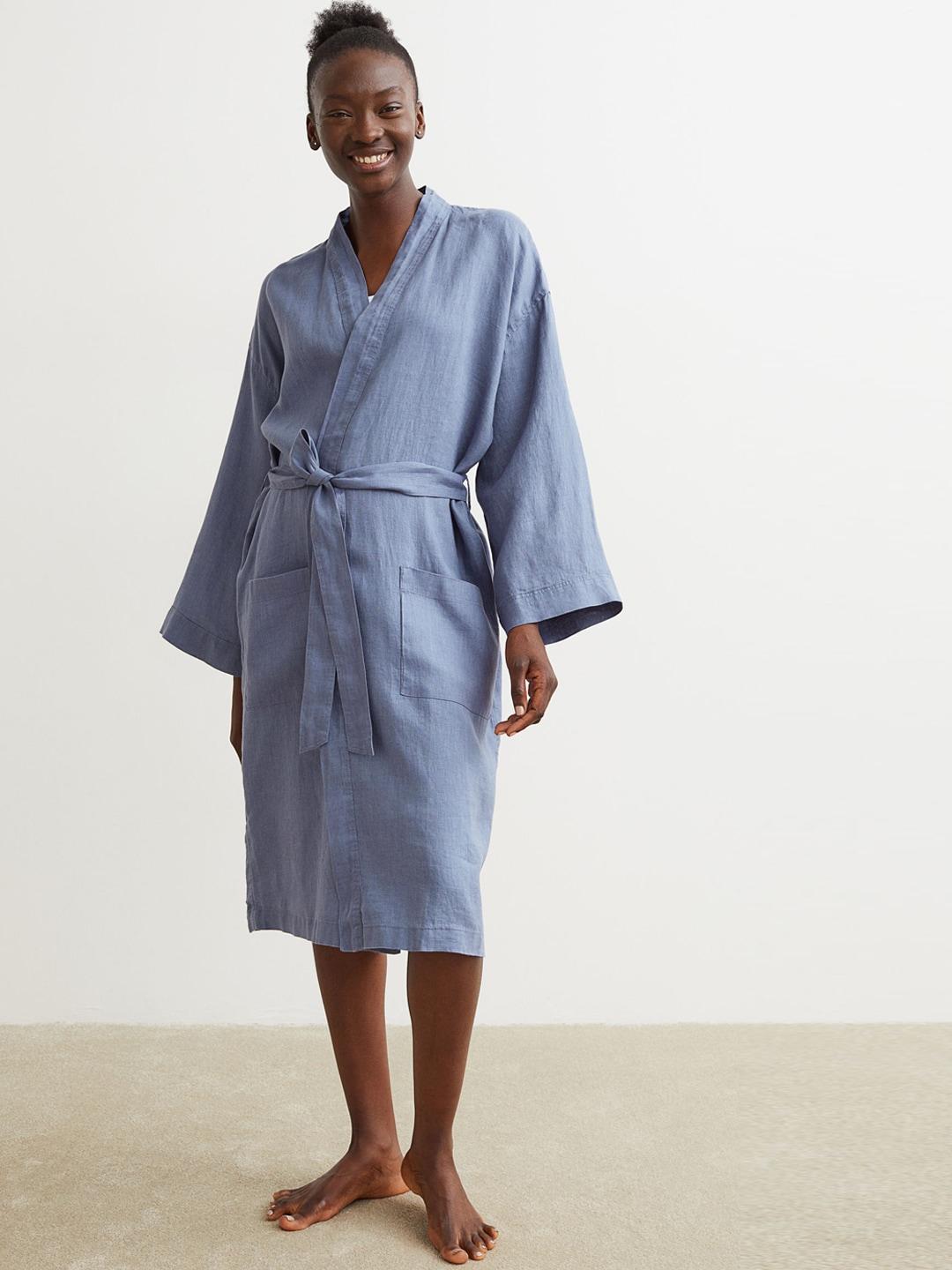 h&m women washed linen dressing gown