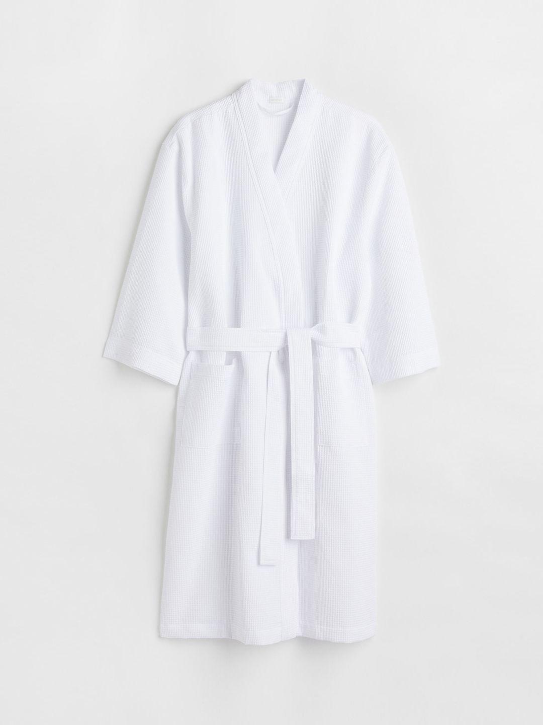 h&m women white waffled dressing gown