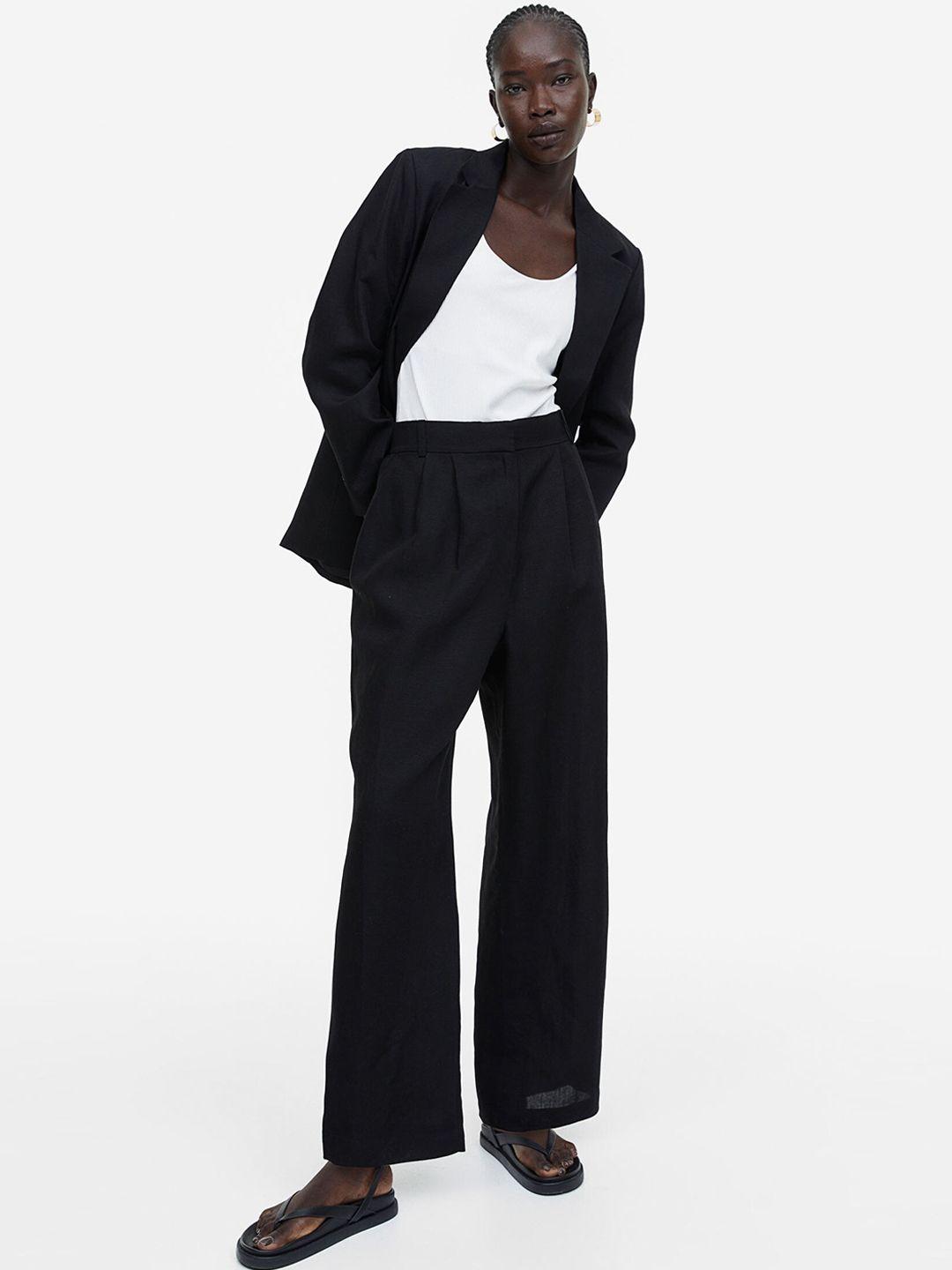 h&m women wide linen-blend trousers