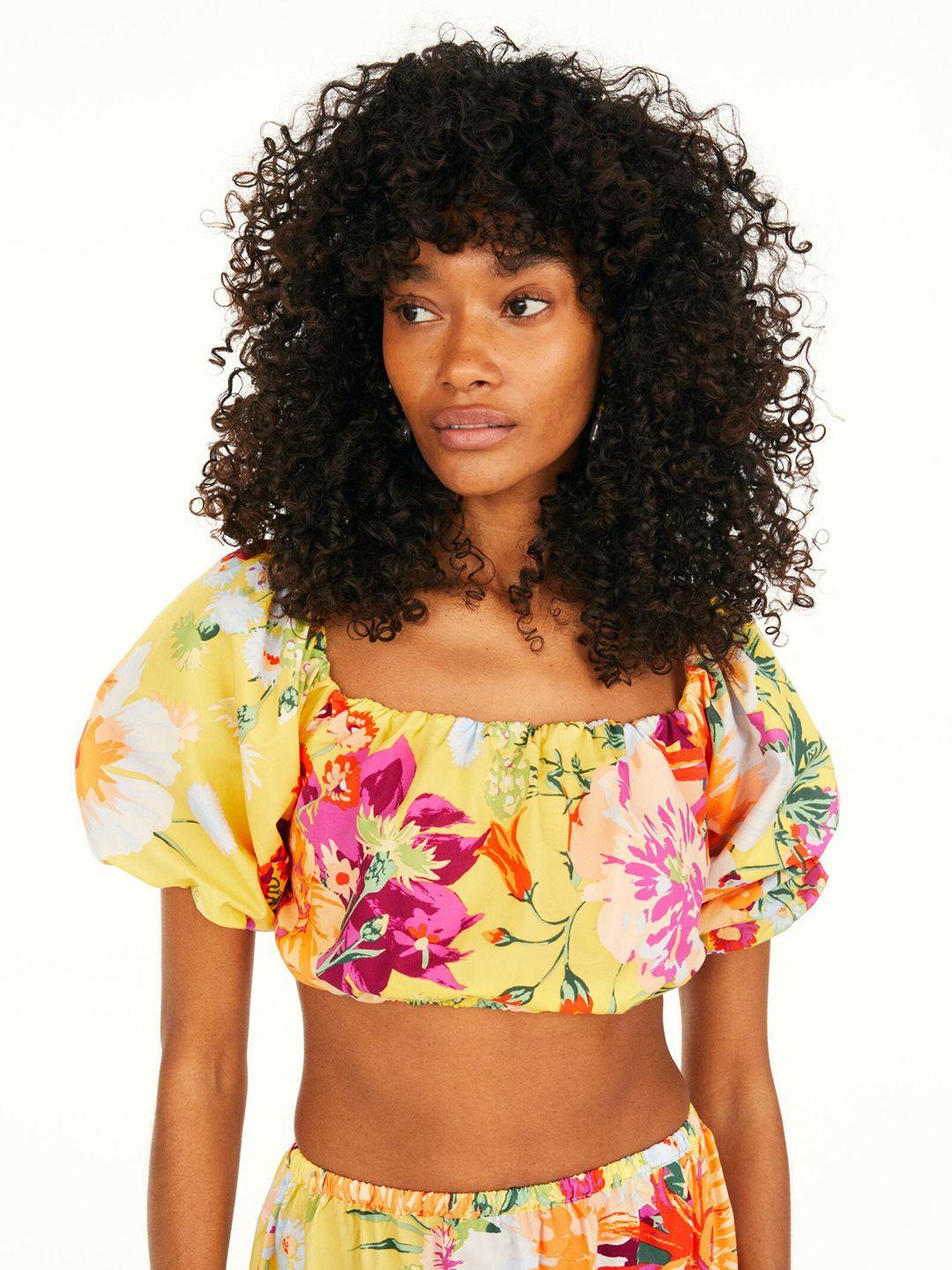 h&m women yellow cropped off-the-shoulder top