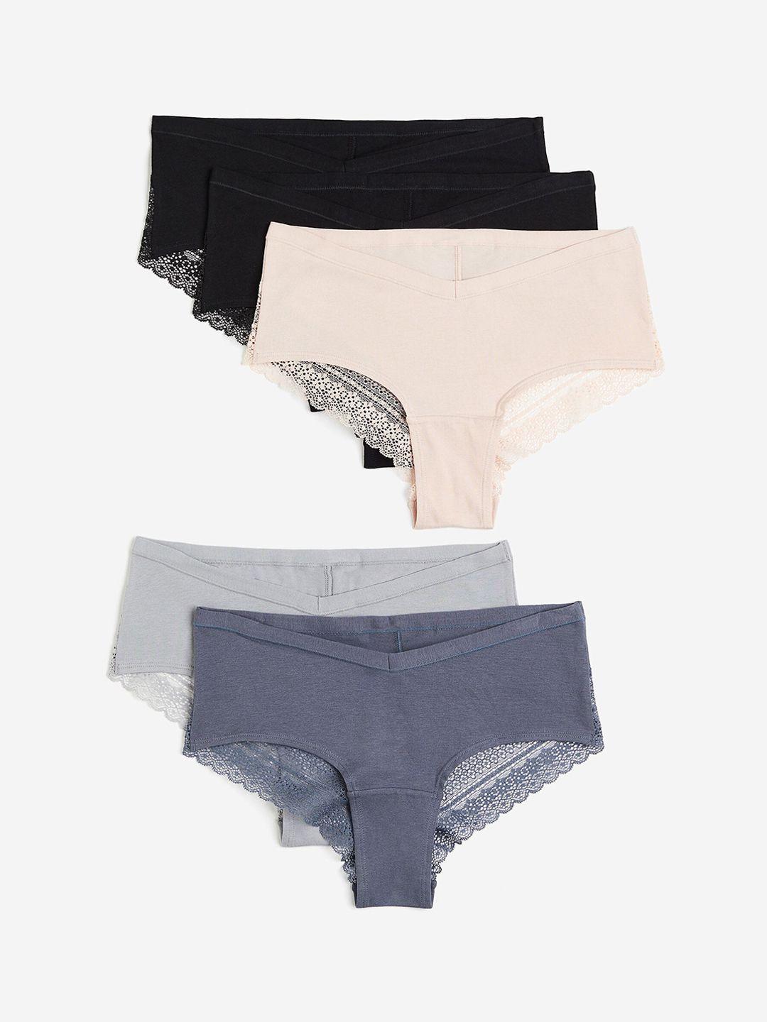 h&m 5-pack lace-trimmed cotton hipster briefs