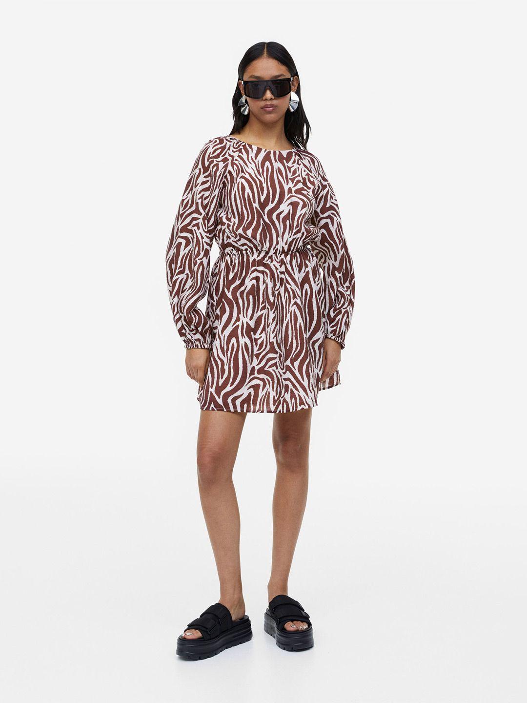 h&m animal print balloon-sleeved mini open-backed dress