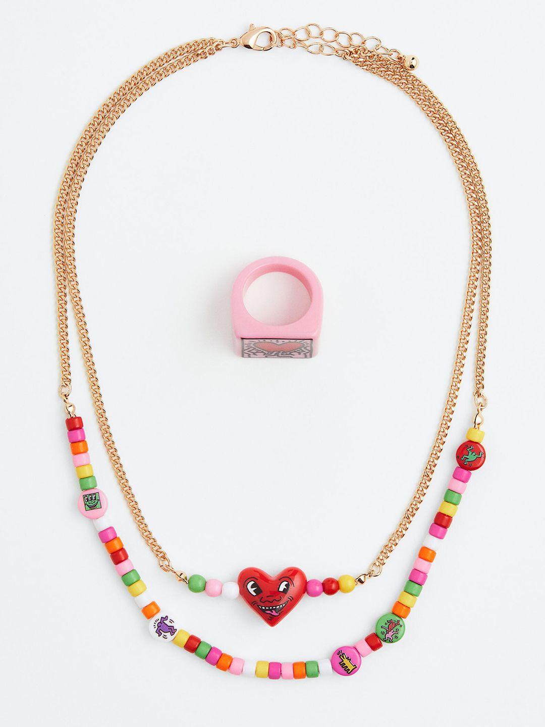 h&m beaded necklace with ring