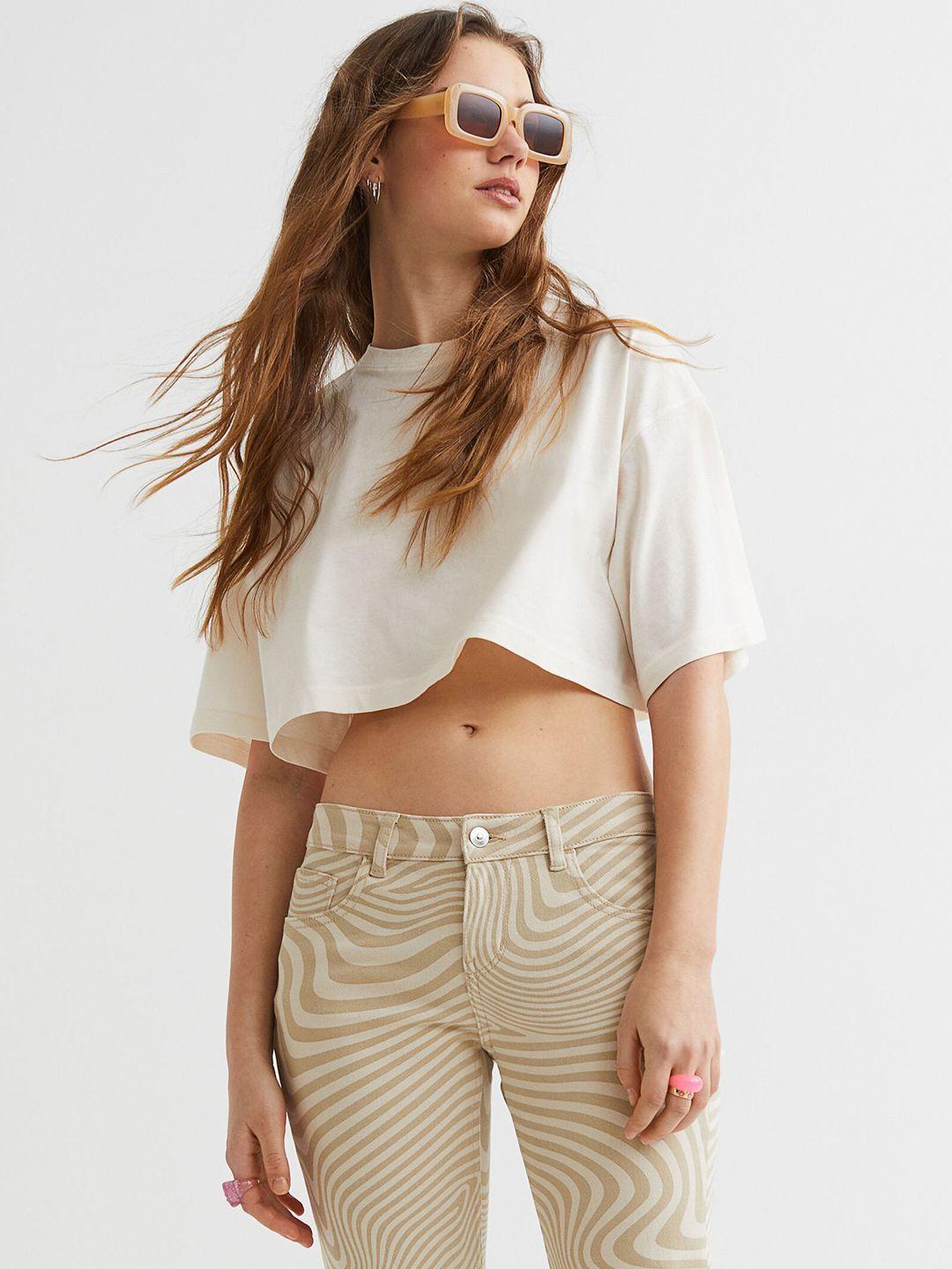 h&m beige low waist flared twill trousers