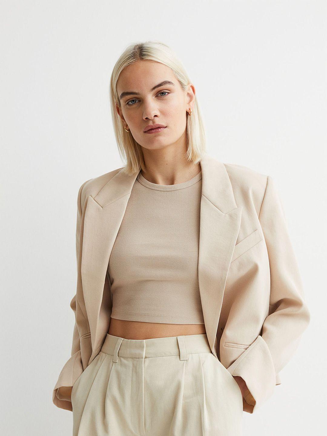 h&m beige solid cropped vest top