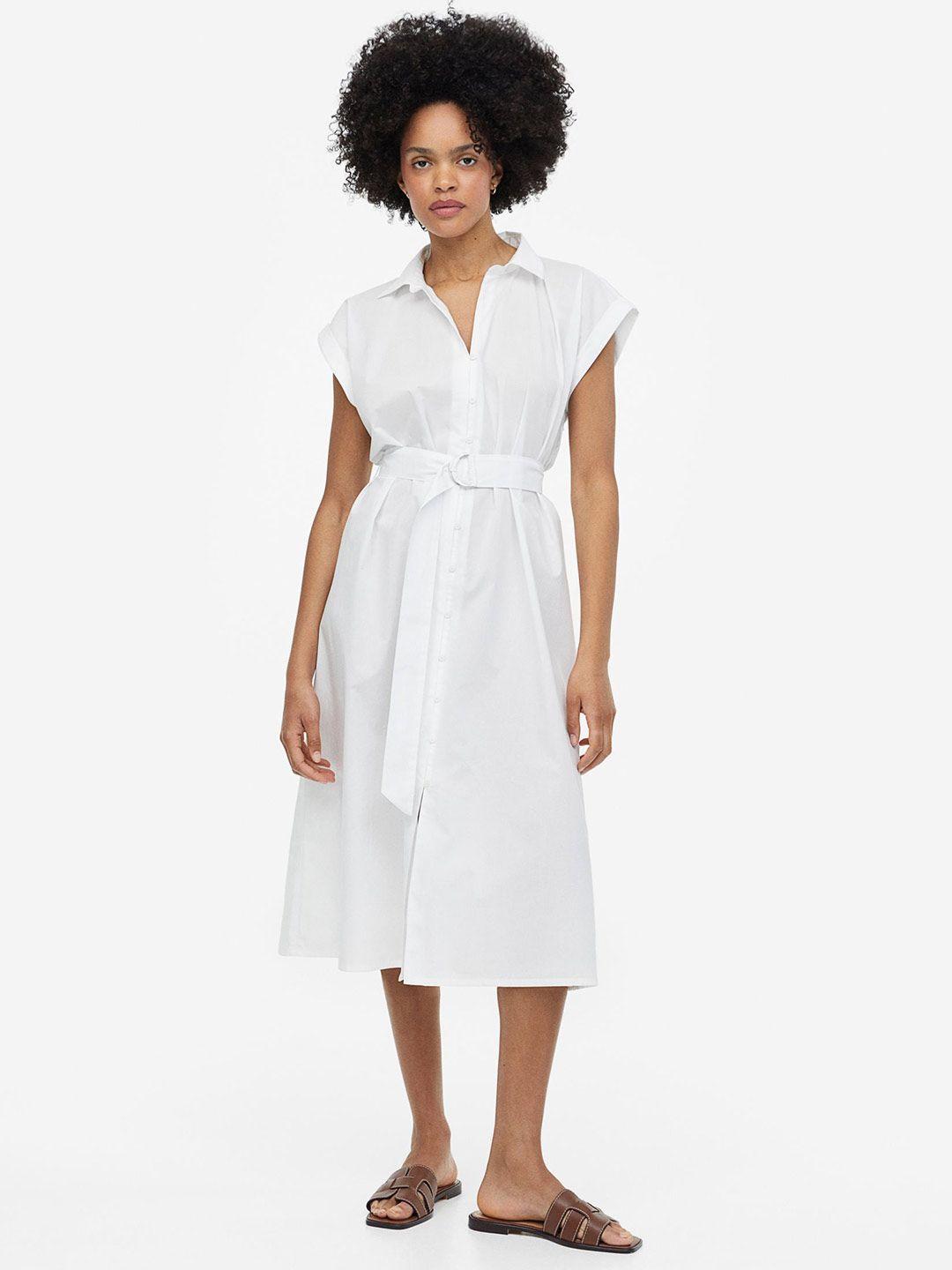 h&m belted cotton shirt dress