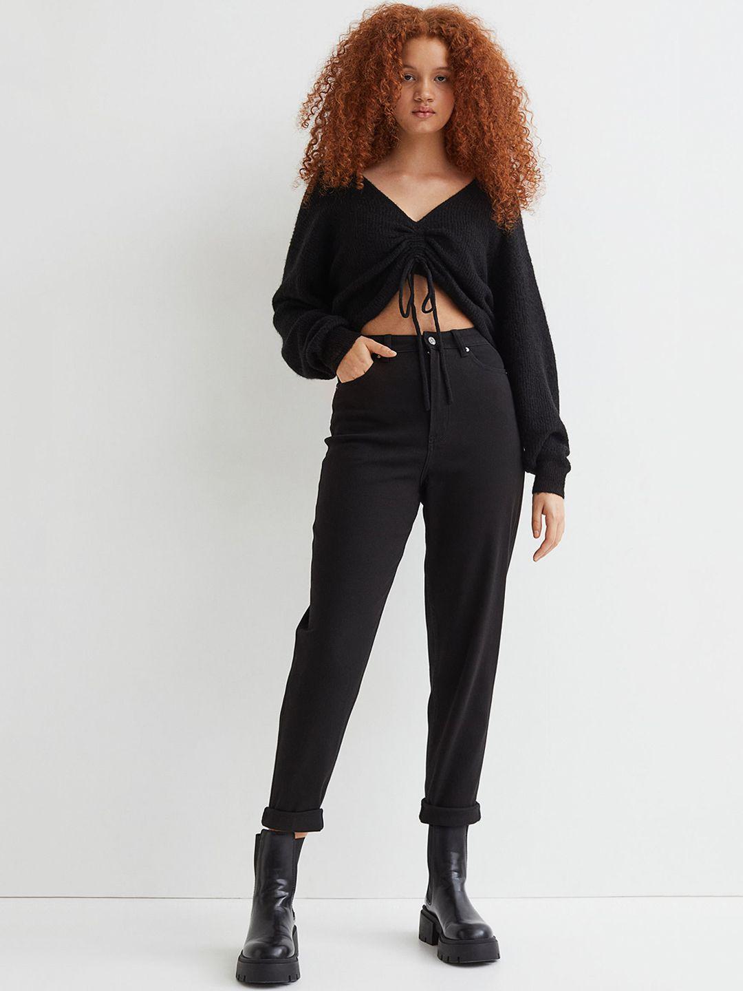 h&m black mom loose fit twill trousers