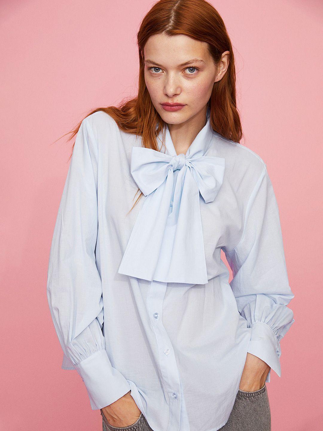 h&m bow-collared cotton blouse