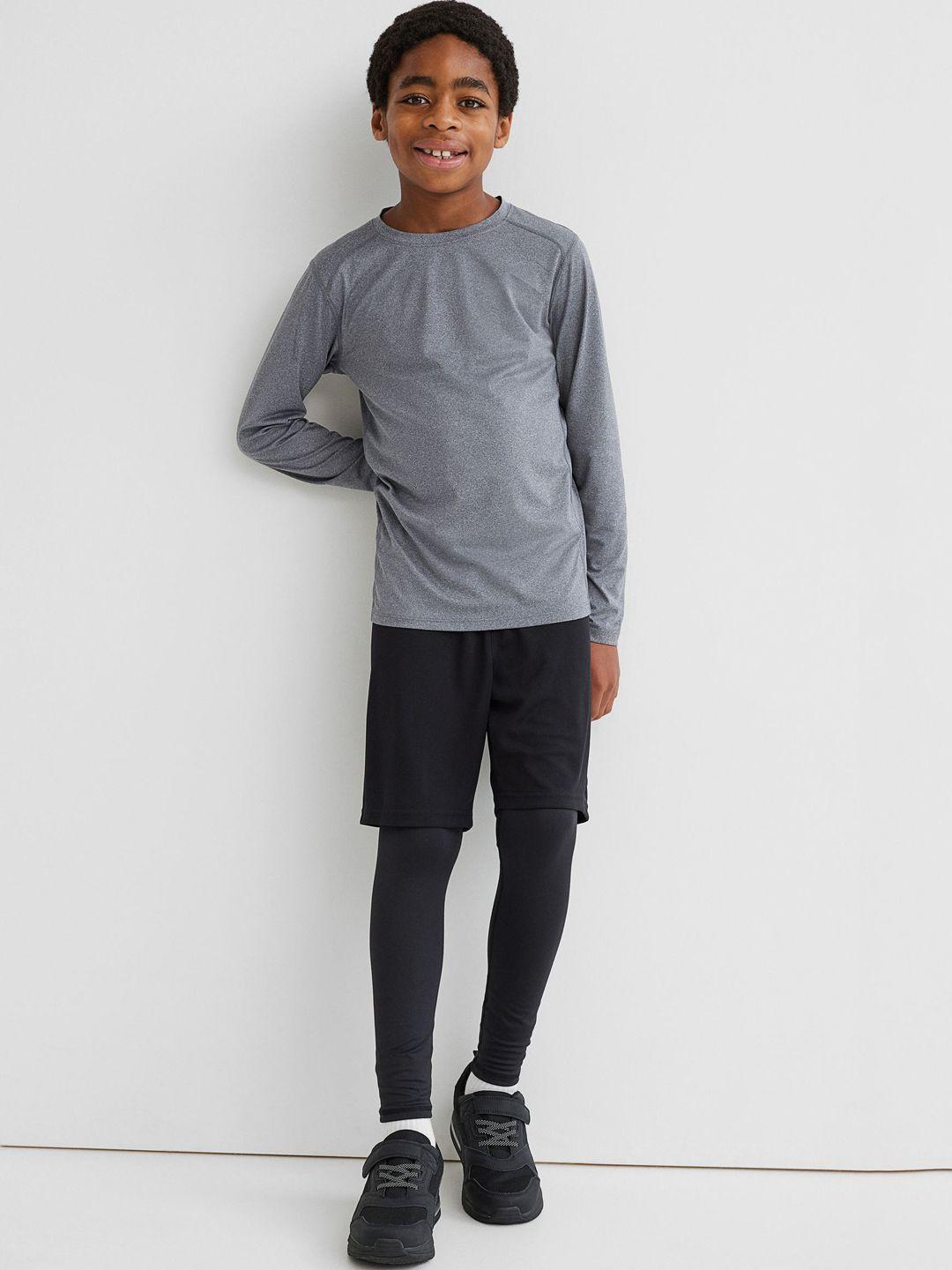 h&m boys black sports tights with shorts