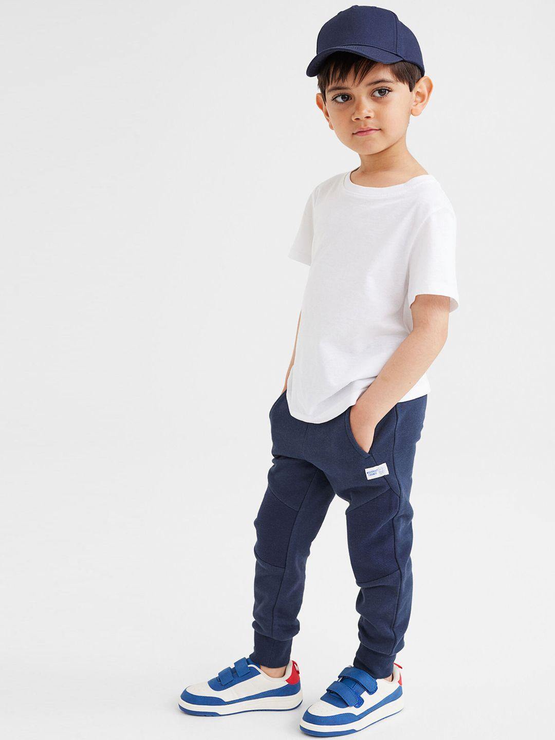h&m boys blue solid reinforced-knee joggers