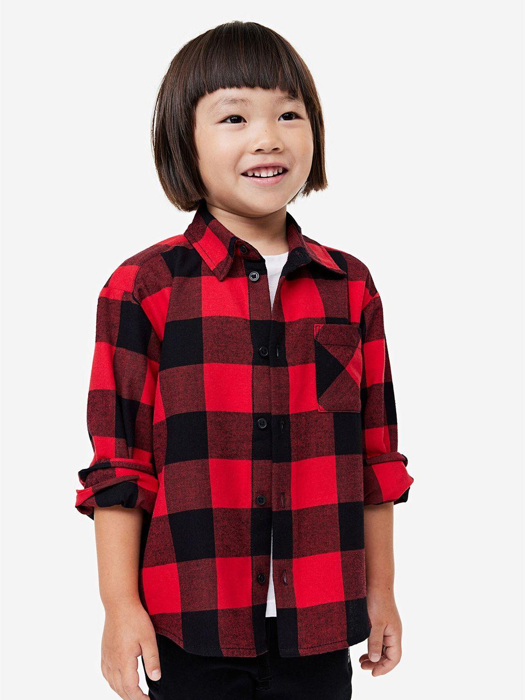 h&m boys checked loose-fit pure cotton flannel shirt