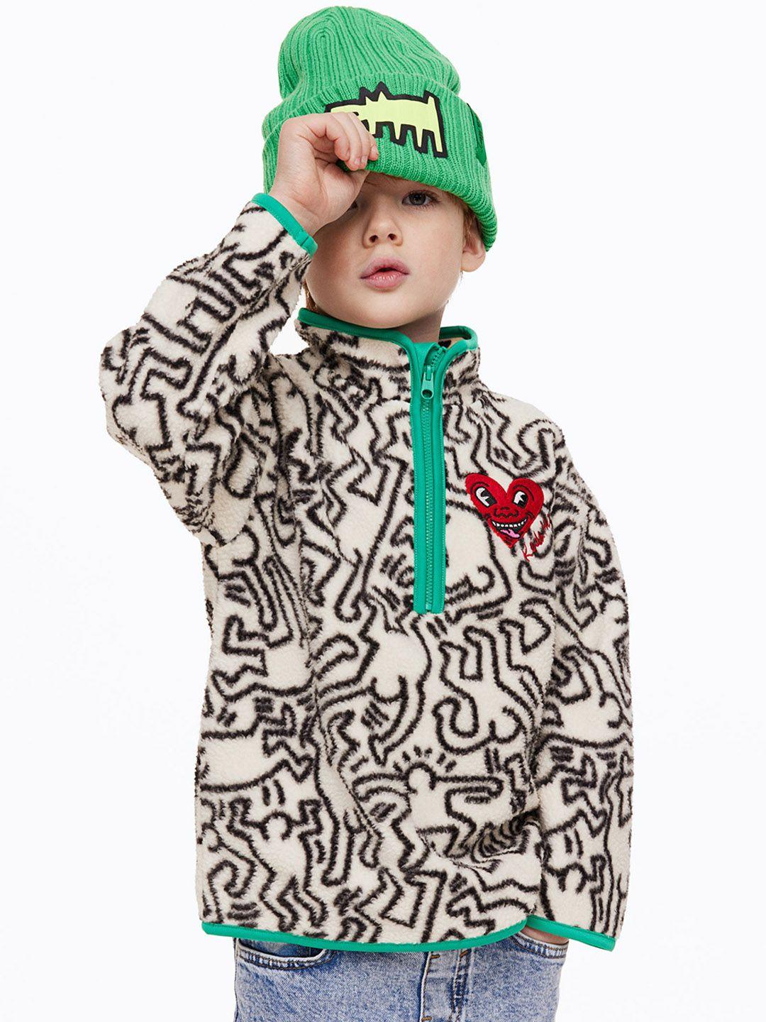 h&m boys embroidered teddy zip-top sweatshirt