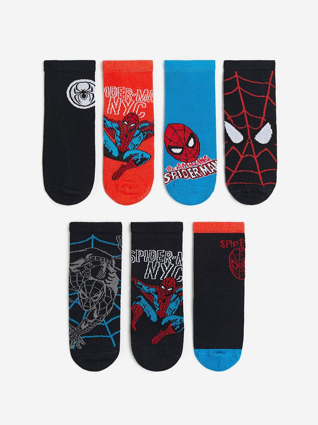 h&m boys pack of 7 spider-man patterned shoe liner socks