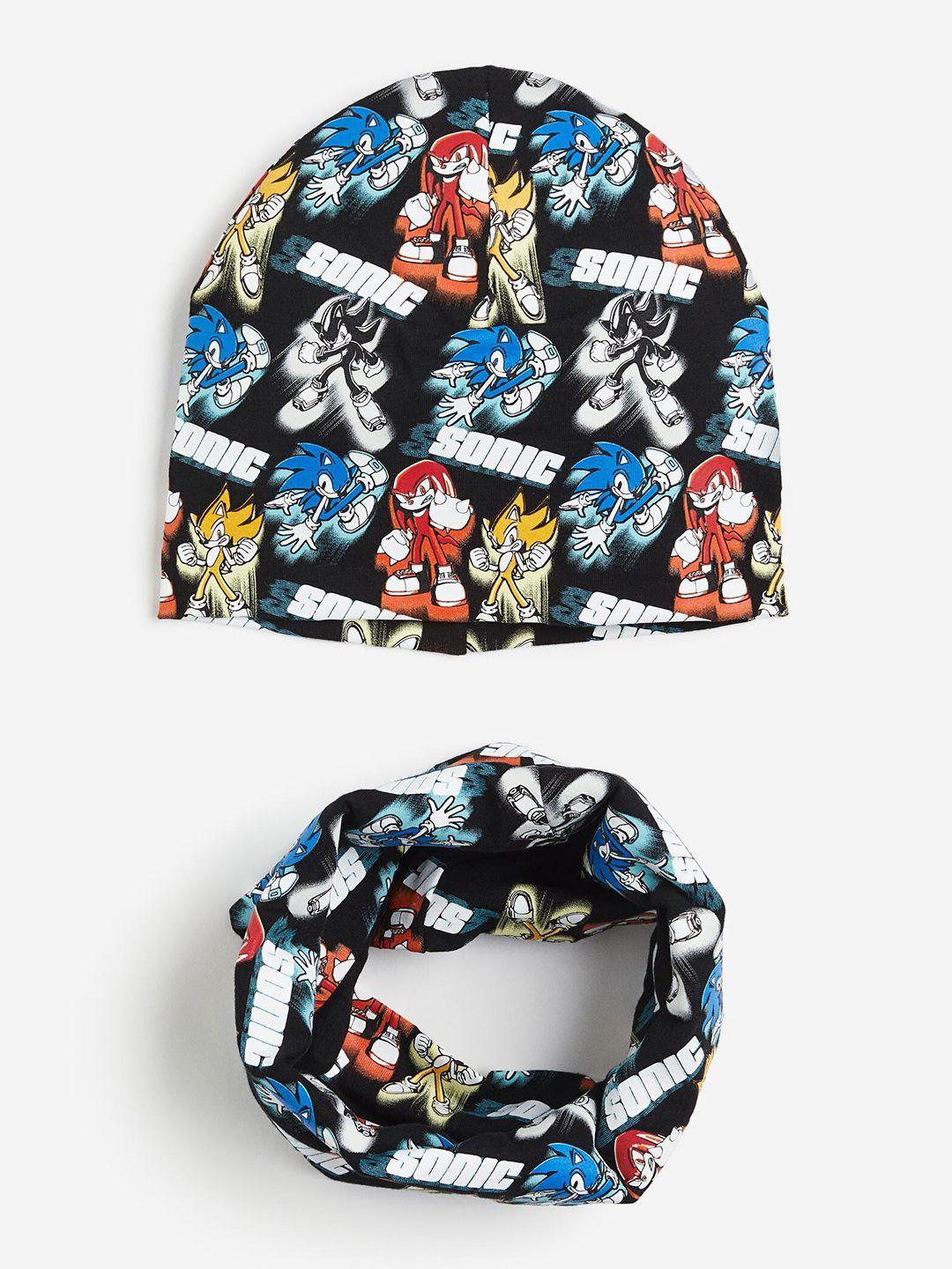 h&m boys printed beanie & tube scarf